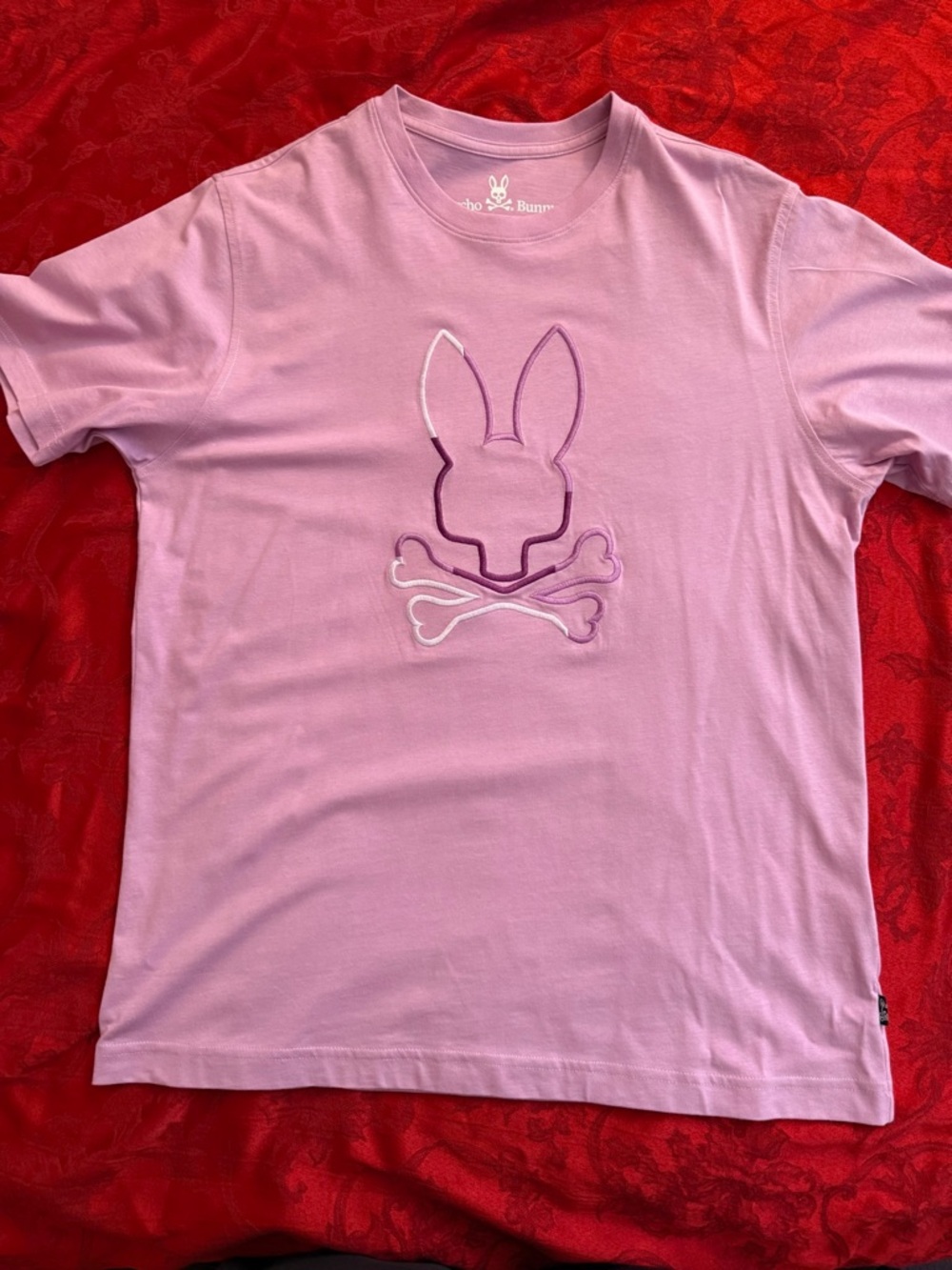 Psycho Bunny Pink Tee with Bunny Skull Graphic